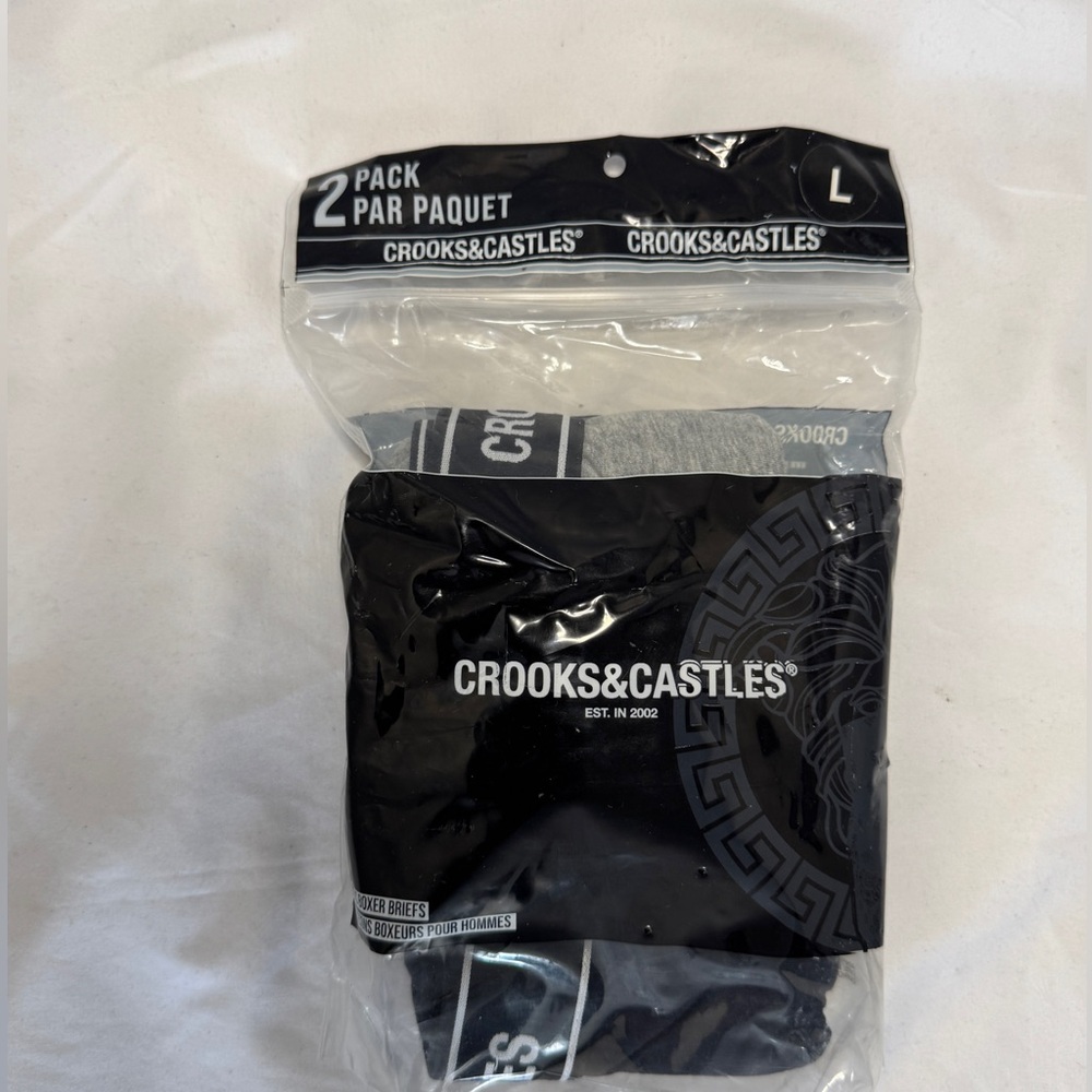 Crooks & Castles Mens's 2pk Basic Boxer Briefs - Black/Gray. (Large)